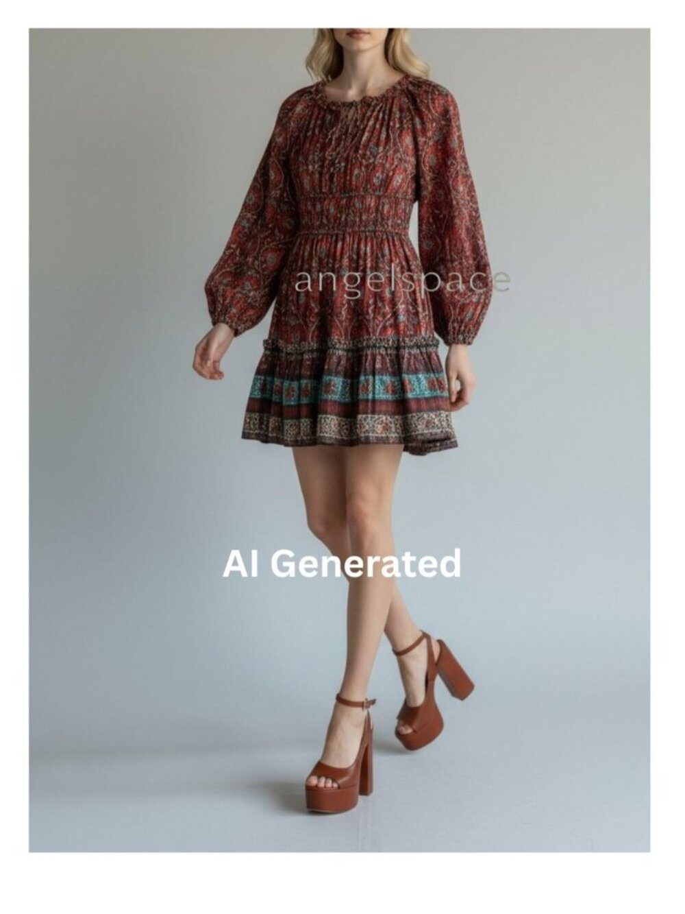ULLA JOHNSON Val Gathered Printed Cotton-blend Mini Dress Burgundy, ‎ NWT